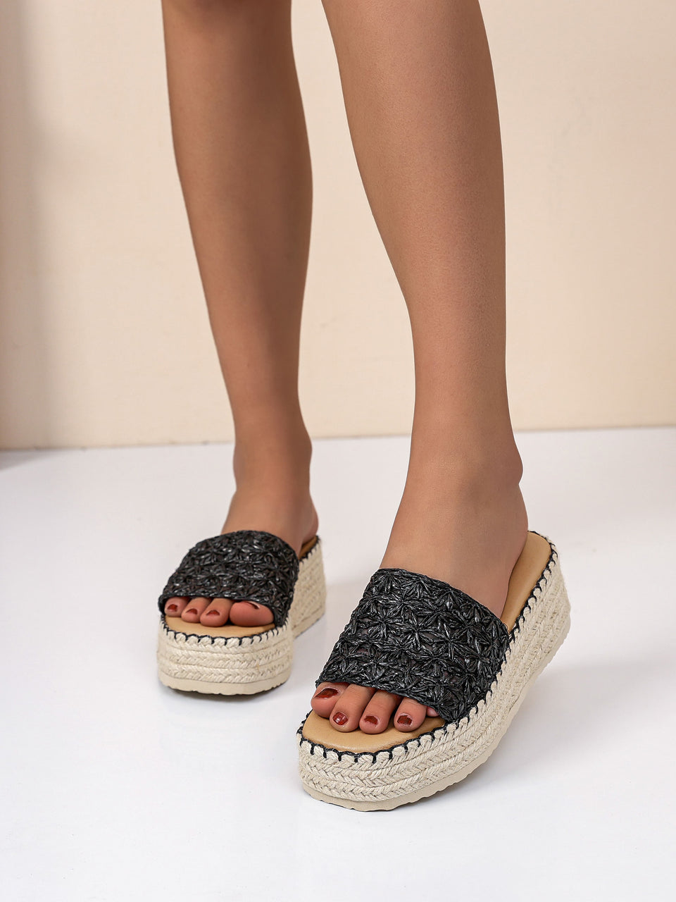 Wedge Slippers - 3541 Black