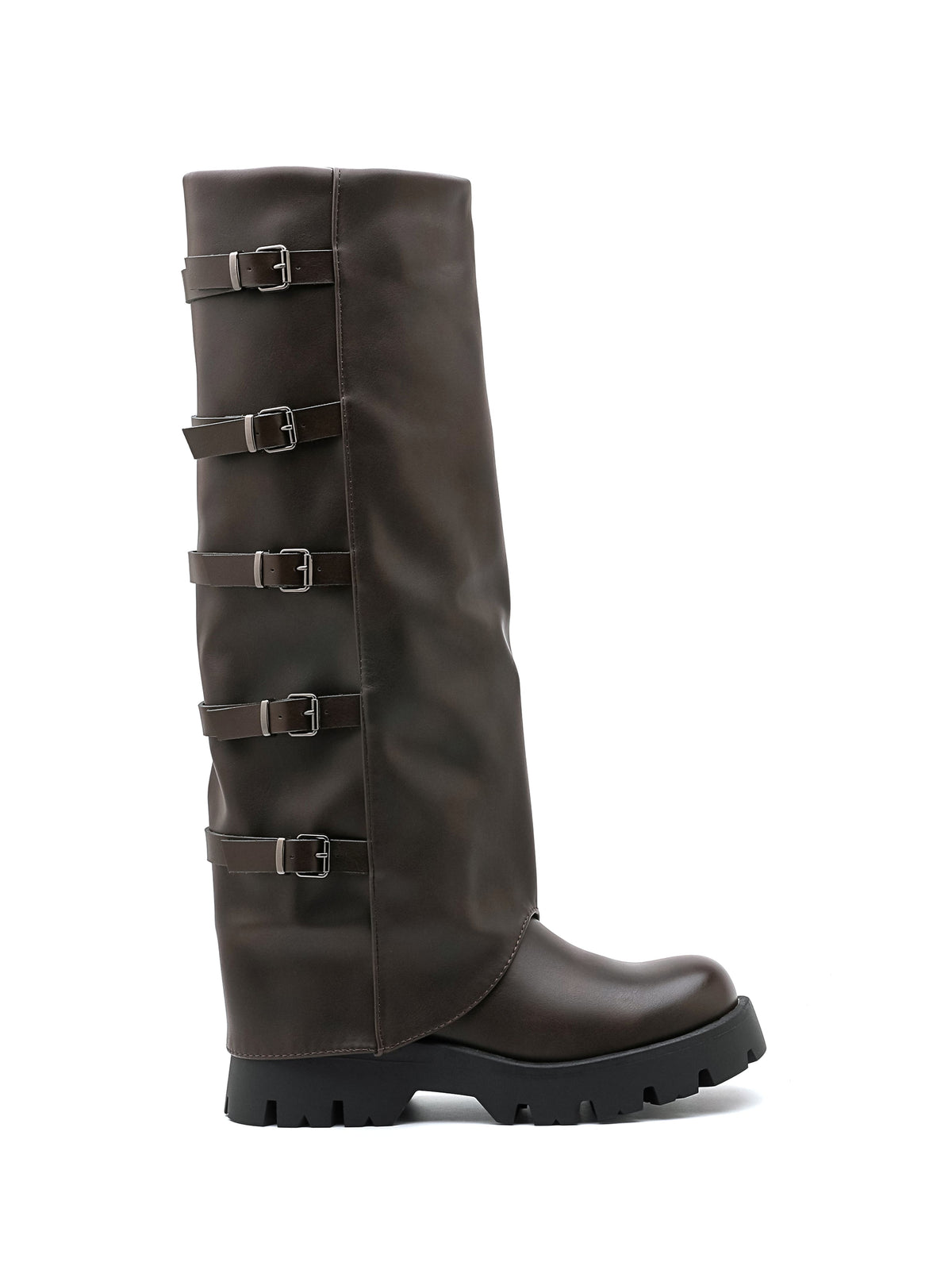 Stivale alto ISABAC in ecopelle marrone cioccolato, cinque fibbie laterali, suola robusta, zip laterale.

Dettagli prodotto
• Made in China
• Materiali: Vegano (Materiali sintetici)