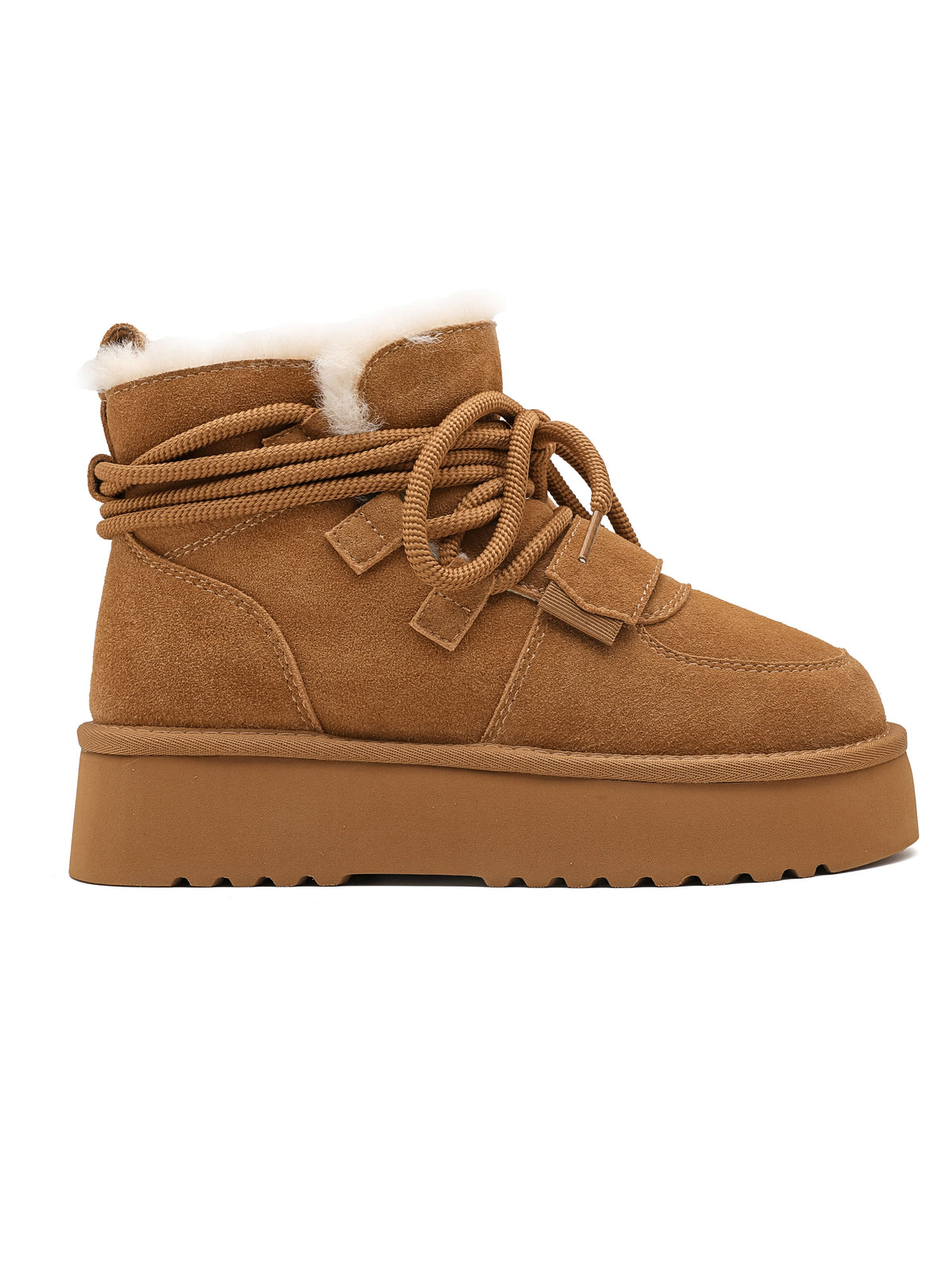 Stivaletto in vera pelle scamosciata, lacci, con suola spessa, fodera in ecopelliccia.

Dettagli prodotto
• Made in China
• Materiali: Vegano (Materiali sintetici)